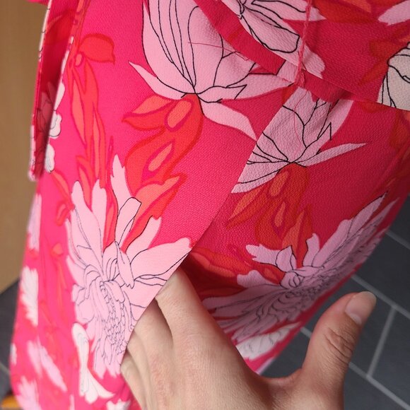 Talbots Pink Floral Chrysanthemum Belted Button Front Midi Shirt Dress 8 Petite - Picture 13 of 16